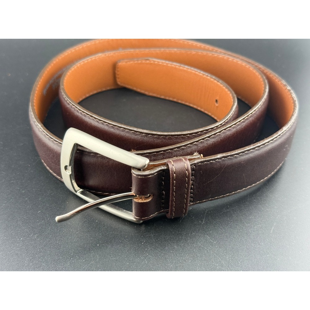 Leegin Mens Brown Genuine Leather Belt 36 Handcrafted USA Silver Buckle 20308